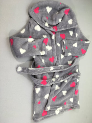 Peignoir velours gris coeurs à capuche, moins cher chez Petit Kiwi