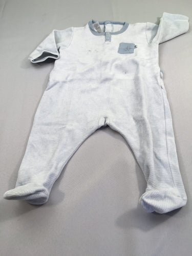 Pyjama velours blanc rayé bleu poche bateau, moins cher chez Petit Kiwi