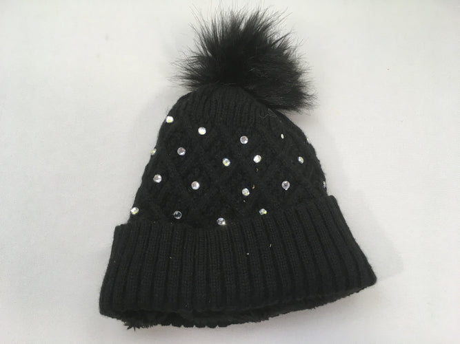 Bonnet noir strass pompon, moins cher chez Petit Kiwi