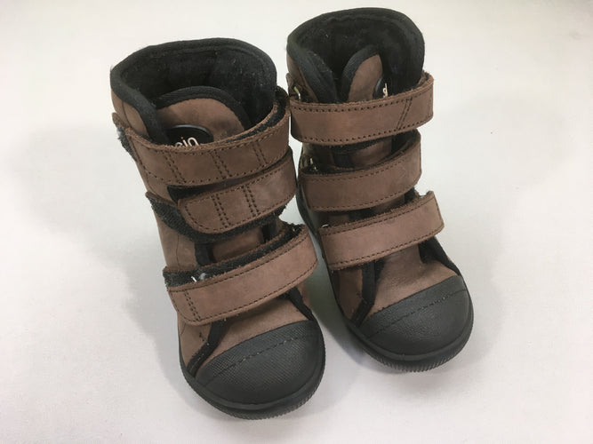 Schein bottines hautes cuir brun fourrées scratchs, 21, moins cher chez Petit Kiwi