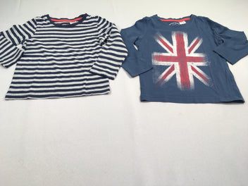 Lot de 2 t-shirts m.l bleu drapeau/bleu rayé gris