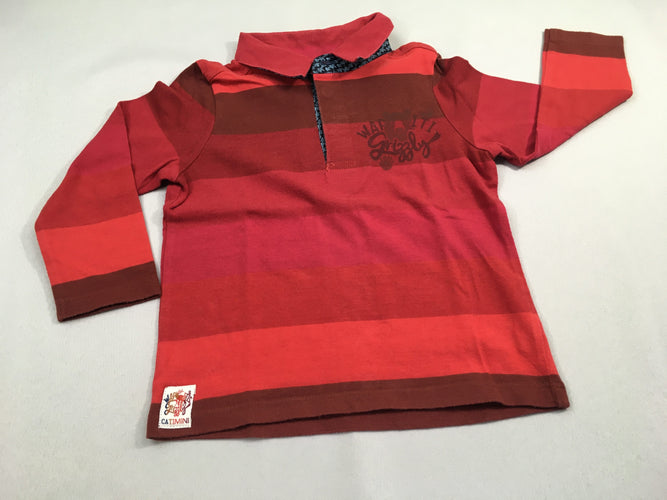 Polo m.l jersey rouge rayé grizzly, moins cher chez Petit Kiwi