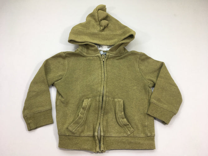 Sweat à capuche kaki chiné capuce dino, légèrement bouloché, moins cher chez Petit Kiwi