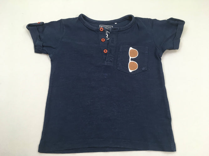 T-shirt m.c bleu foncé flammé poche lunettes, moins cher chez Petit Kiwi