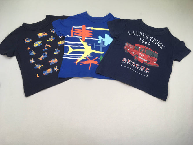 3 T-shirt m.c bleu foncé véhicules, un peu délavés, moins cher chez Petit Kiwi