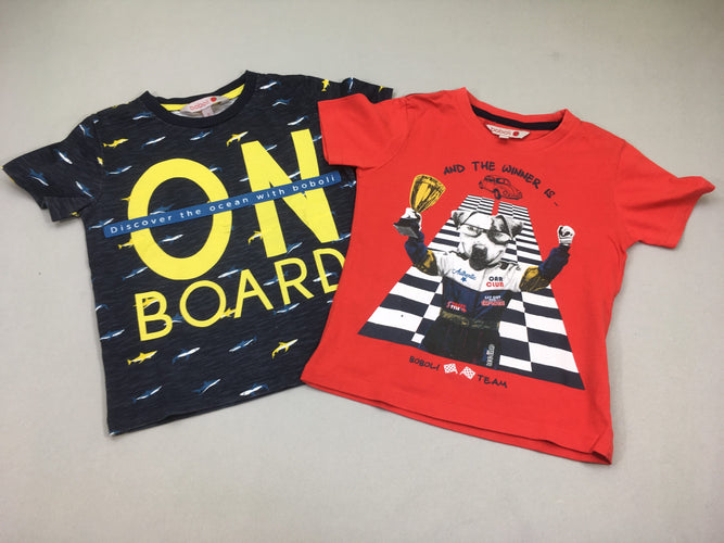 2 T-shirt m.c rouge:bleu marine auto, moins cher chez Petit Kiwi