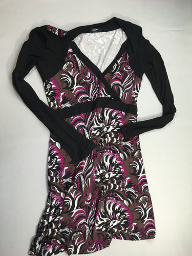 Robe m.l noire motifs rose-blanc, moins cher chez Petit Kiwi