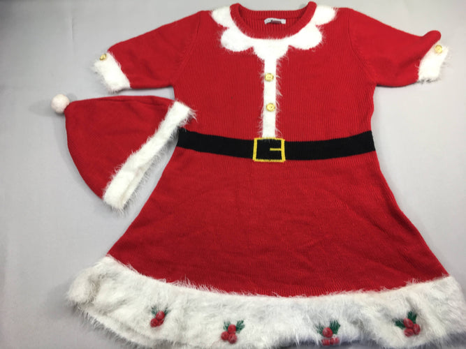 Robe pull rouge de Noël + Bonnet, moins cher chez Petit Kiwi