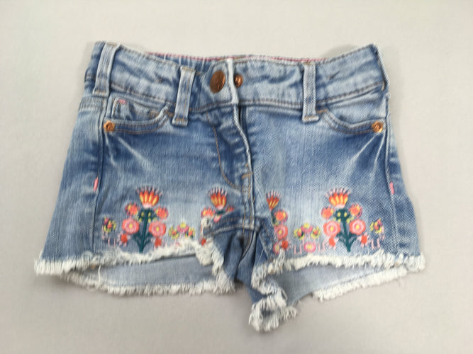 Short jean fleurs brodées, moins cher chez Petit Kiwi