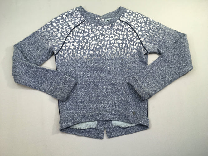 Sweat bleu chiné motif léopard strass, moins cher chez Petit Kiwi