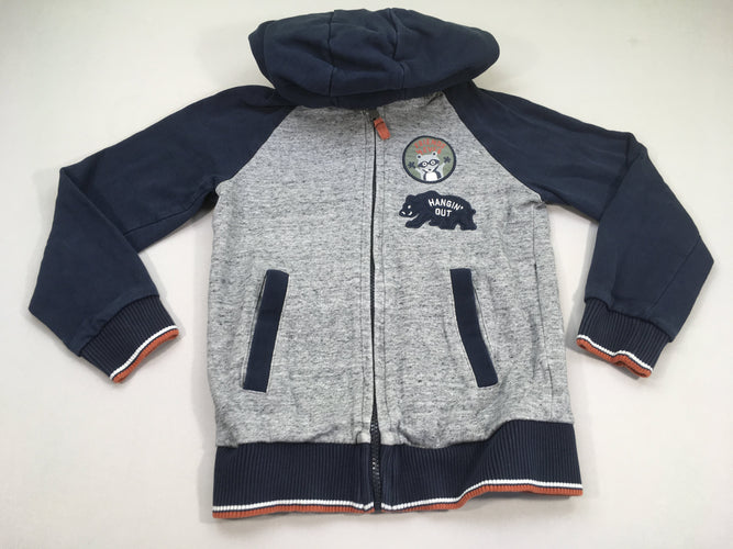 Sweat zippéà capuche bleu chiné/bleu marine raton laveur, moins cher chez Petit Kiwi