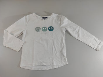 T-shirt m.l blanc 3 sigles peace and love en sequins bleus 