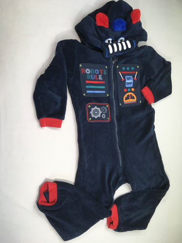 Surpyjama Combinaison velours bleu marine robot à capuche, moins cher chez Petit Kiwi