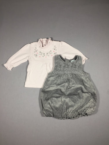 2pc - Robe s.m ballon velours gris + T-shirt m.l rose clair col montant et poignets froncés, moins cher chez Petit Kiwi