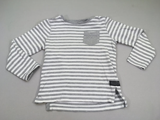 T-shirt m.l gris chiné rayé blanc poche, moins cher chez Petit Kiwi
