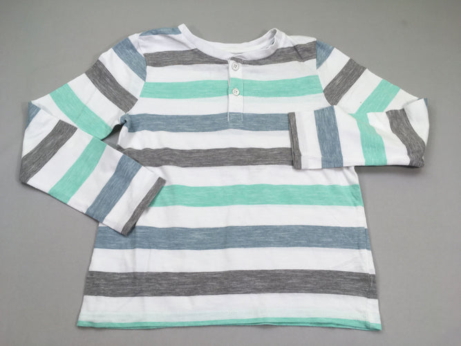 T-shirt m.l blanc rayé bleu/gris, moins cher chez Petit Kiwi