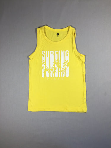 T-shirt s.m jaune flocage blanc "Surfing", moins cher chez Petit Kiwi