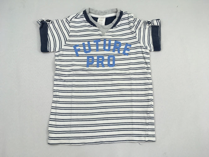 T-shirt m.c blanc rayé bleu foncé future pro, moins cher chez Petit Kiwi