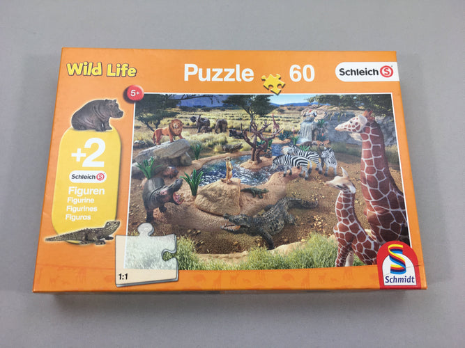 Puzzle Wilde Life +2 figurines 60 pcs + 5a Schleich, moins cher chez Petit Kiwi