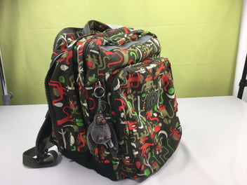 Sac à dos Kipling kaki   singes + plumiers très taché (offerts)