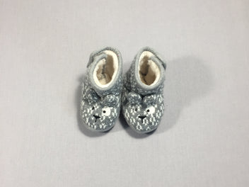 Chaussons bébé gris mailles blanches doublés softy - lapin