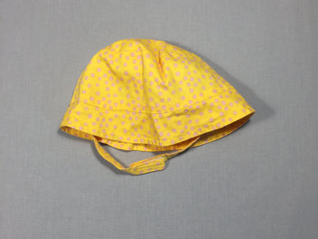 Chapeau jaune - points roses (9-12m)