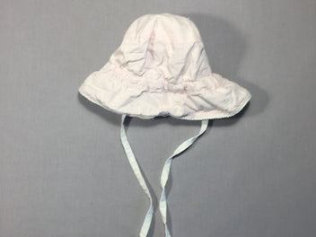 Chapeau blanc ligné rose - fleurs brodées (9/12m)