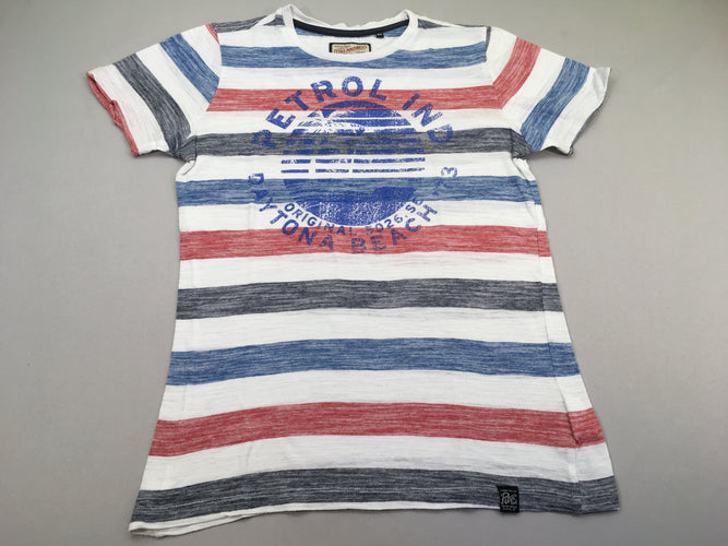 T-shirt m.c blanc rayé rouge-bleu Petrol, moins cher chez Petit Kiwi