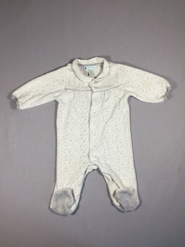 Pyjama velours gris clair - petites étoiles - col claudine - pieds en softy gris, moins cher chez Petit Kiwi