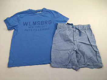 Pyjashort 2pcs jersey bleu NY, très légèrement bouloché