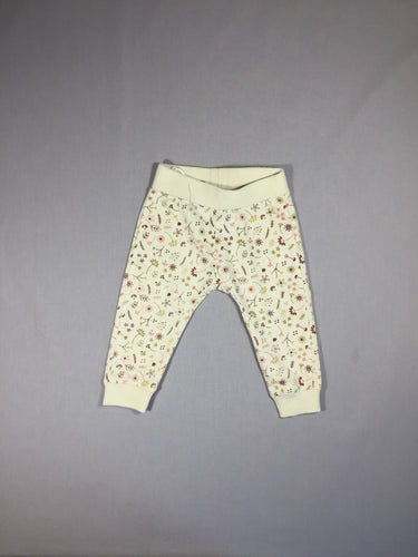 Pantalon jersey beige - petites fleurs aubergines et vertes, moins cher chez Petit Kiwi