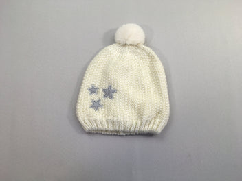 Bonnet blanc doublé polar pompom, 51cm