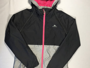 Veste zippée déperlante  à capuche noir/grise - zip rose - dos croisé - TB état
