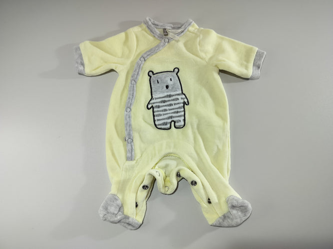 Pyjama velours jaune clair, gris , ours gris, moins cher chez Petit Kiwi
