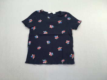T-shirt m.c bleu foncé côtes fleurs