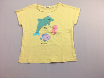T-shirt m.c jaune flammé dauphin sequins réversibles, bouloché