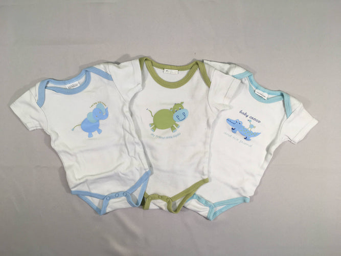 3 Bodies m.c blanc col bleu/vert bleu éléphant, moins cher chez Petit Kiwi