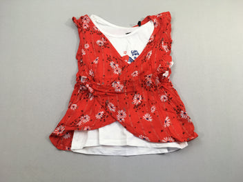 T-shirt m.c blanc + blouse s.m rouge fleurs