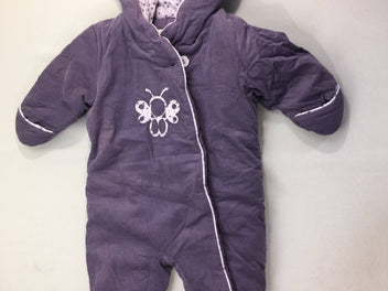 Combi pilote velours côtelé mauve à capuche