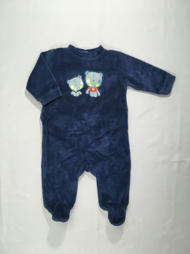 Pyjama velours bleu 2 ours, moins cher chez Petit Kiwi