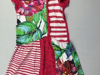 Robe m.c jersey rose rayé blanc fleurs sequins