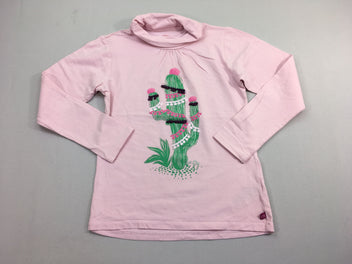 T-shirt col roulé rose cactus pompoms, légèrement bouloché