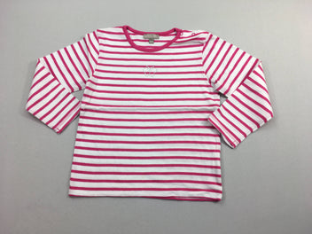 T-shirt m.l blanc rayé rose papillon strass