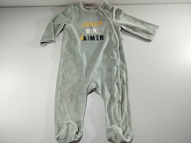 Pyjama velours bleu clair" jouer, rire, aimer", moins cher chez Petit Kiwi