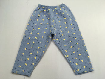 Pantalon molleton bleu fleuri jaune
