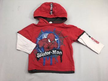 T-shirt m.l à capuche rouge Spiderman