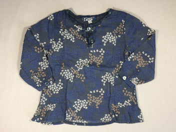 Blouse bleu ml fleurie - 4 boutons coeurs