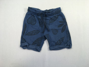 Bermuda molleton bleu foncé feuillage revers