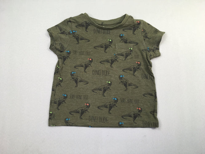 T-shirt m.c kaki dinosaures, légèrement bouloché, moins cher chez Petit Kiwi