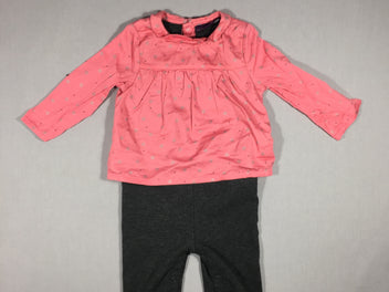 Combi jersey gris foncé +robe/tunique rose avec flocons argentés